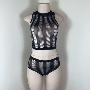 Sexy Black Stretchy Mesh Fishnet Cutout High Waist